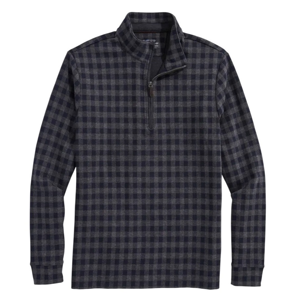 VINEYARD VINES Bluffs 1/4 Zip Gray & Navy Checkered Long Sleeve Pullover | EUC